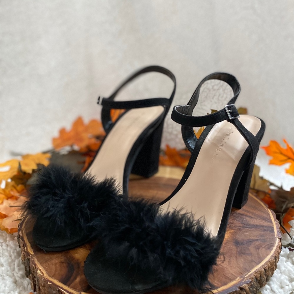 Black fur heels